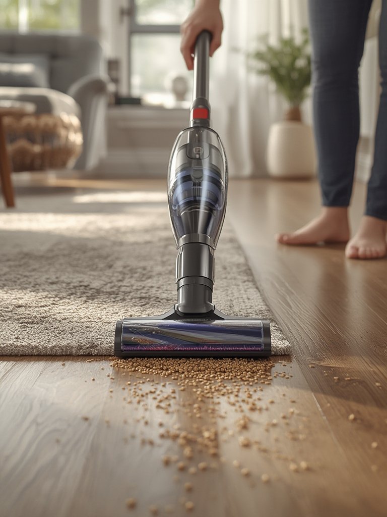 stick vacuum in action