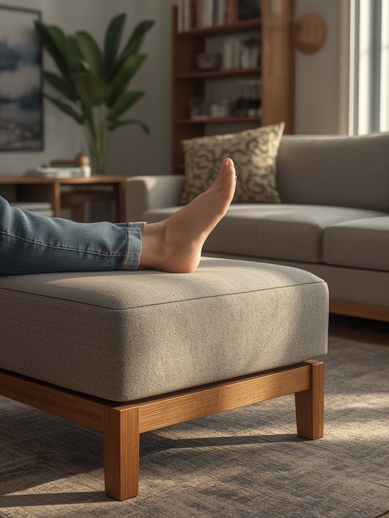 Amazon Basics Small Ottoman Foot Rest Review 2 ottoman stool in action