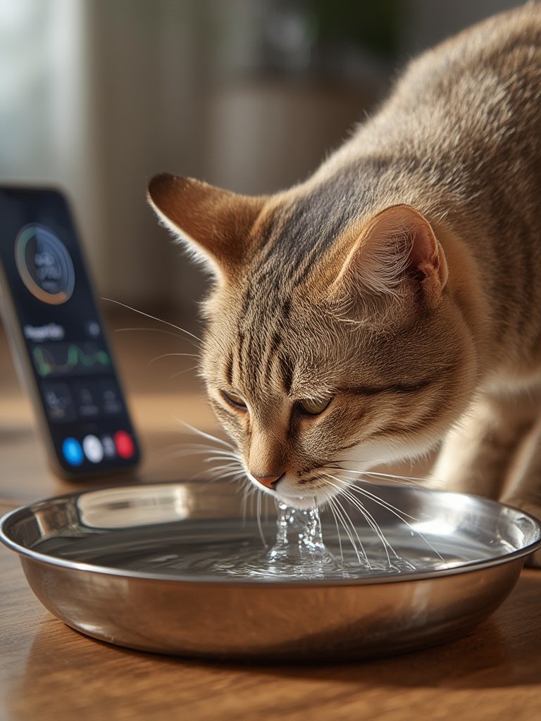 cat fountain in action
