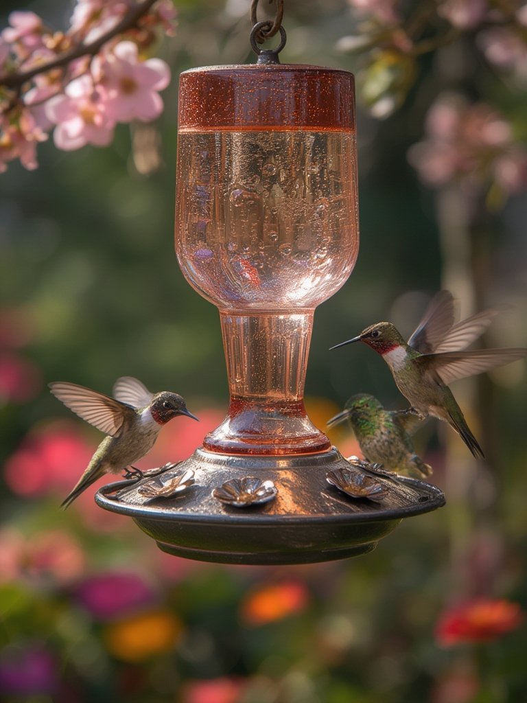 hummingbird feeder in action