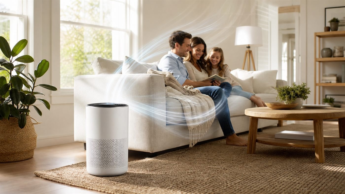 Best Air Purifier 2026: LEVOIT vs Honeywell vs COWAY Compared 2 air purifier cleaning air in a bright family living room