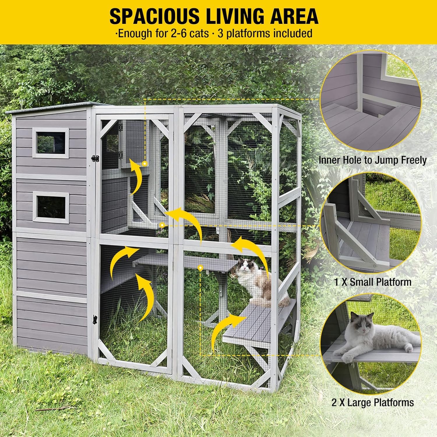 Aivituvin Large 4-Tier Catio - multi-level catio with ramps and platforms