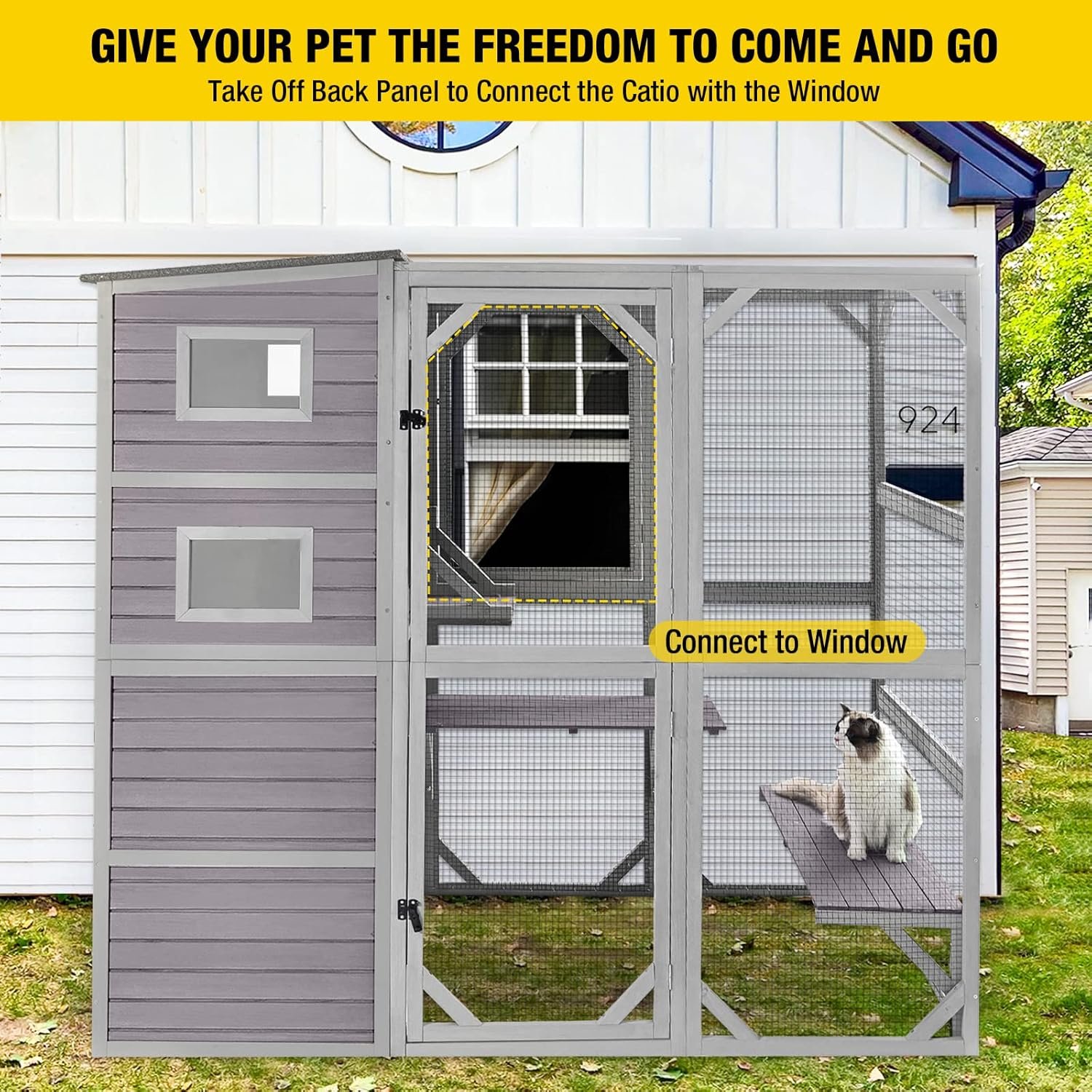 Aivituvin Large 4-Tier Catio - weatherproof wood frame and wire mesh detail