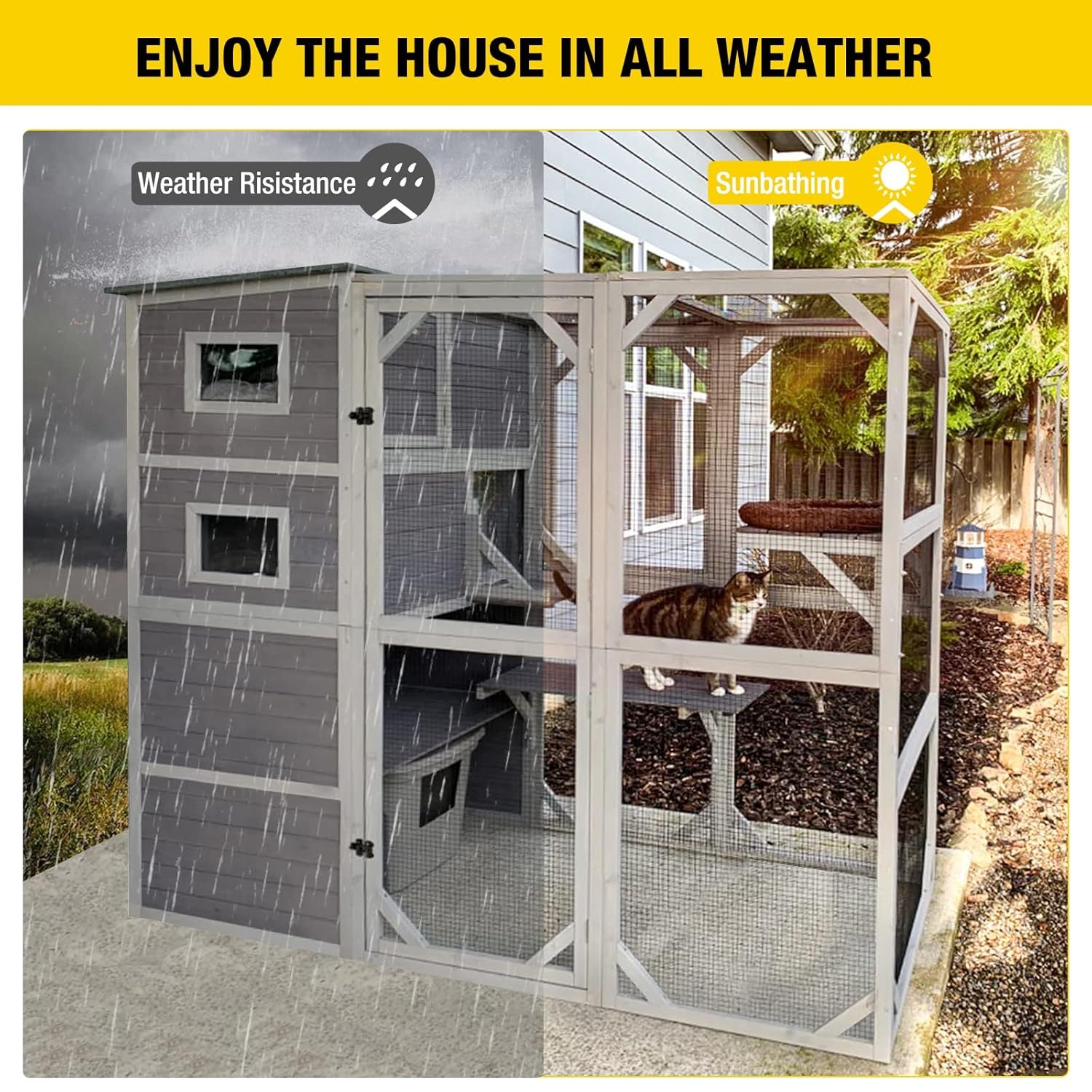 Aivituvin Large 4-Tier Catio - lockable door access panel