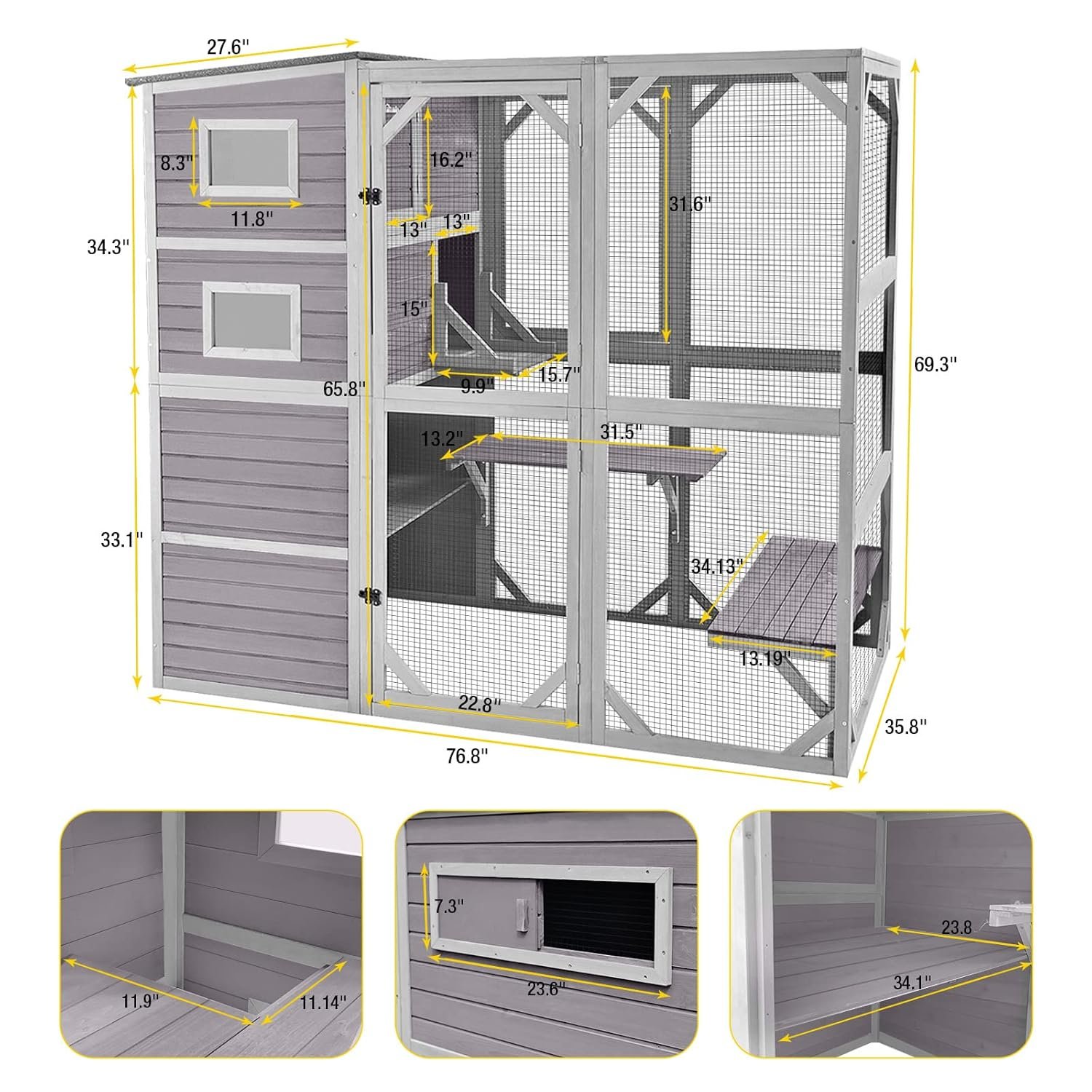 Aivituvin Large 4-Tier Catio - assembled dimensions and floor space