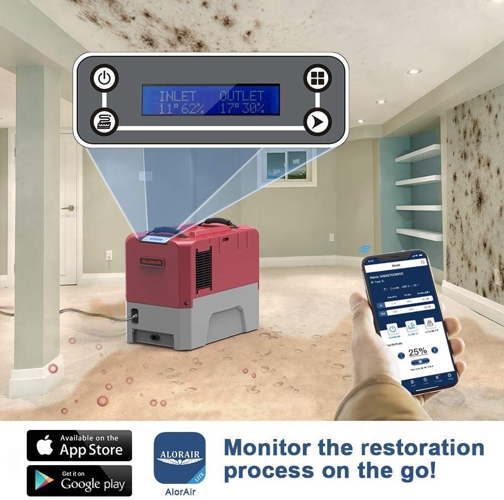 AlorAir Storm LGR Extreme commercial dehumidifier - side view showing stackable design and ergonomic handle