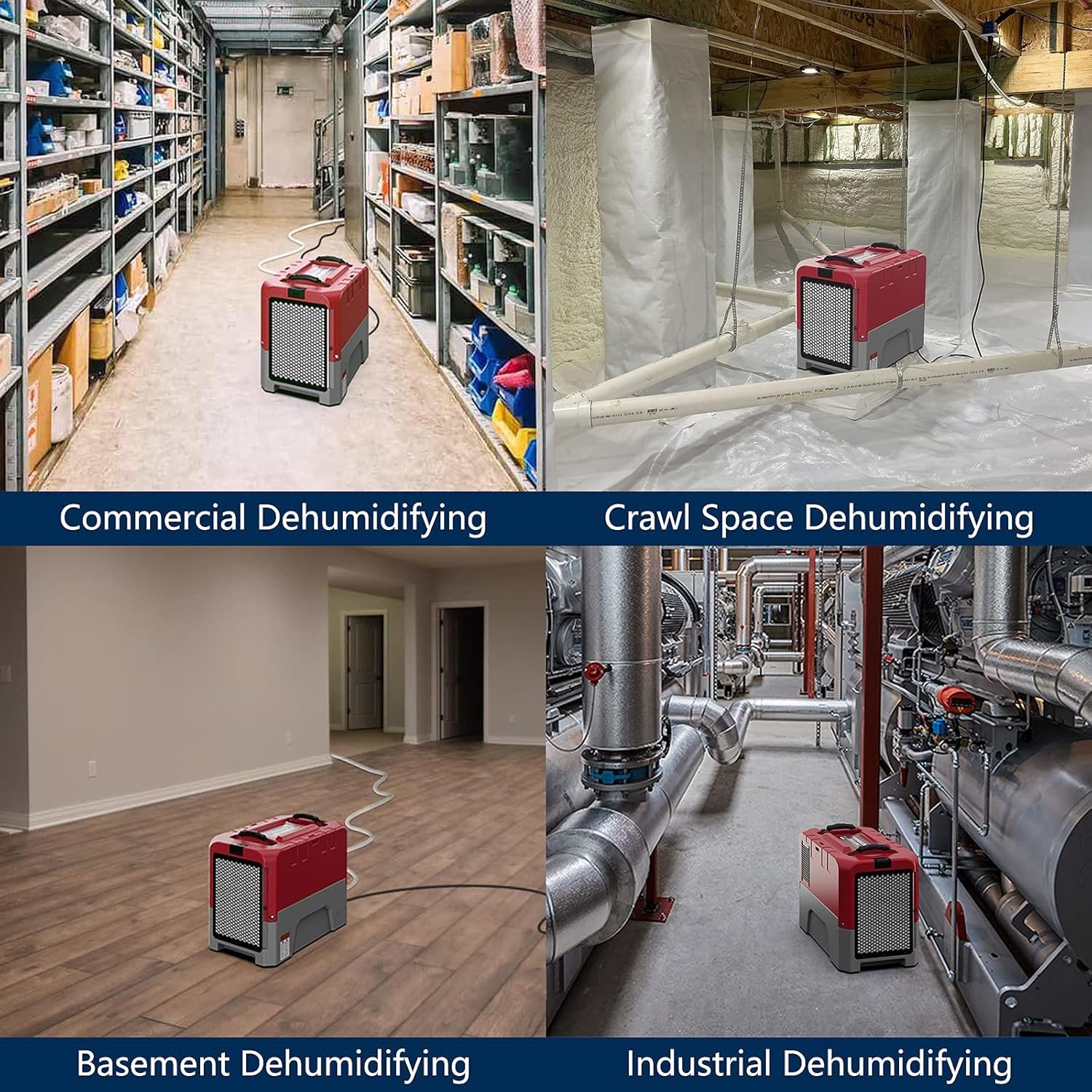 AlorAir Storm LGR Extreme commercial dehumidifier - in-use shot at a water damage restoration job site
