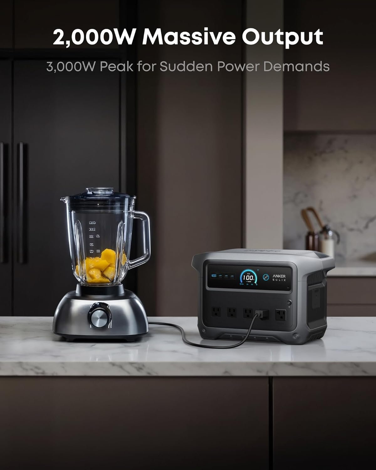 Anker SOLIX C1000 Gen 2 showing 2400W AC output and fast charging ports
