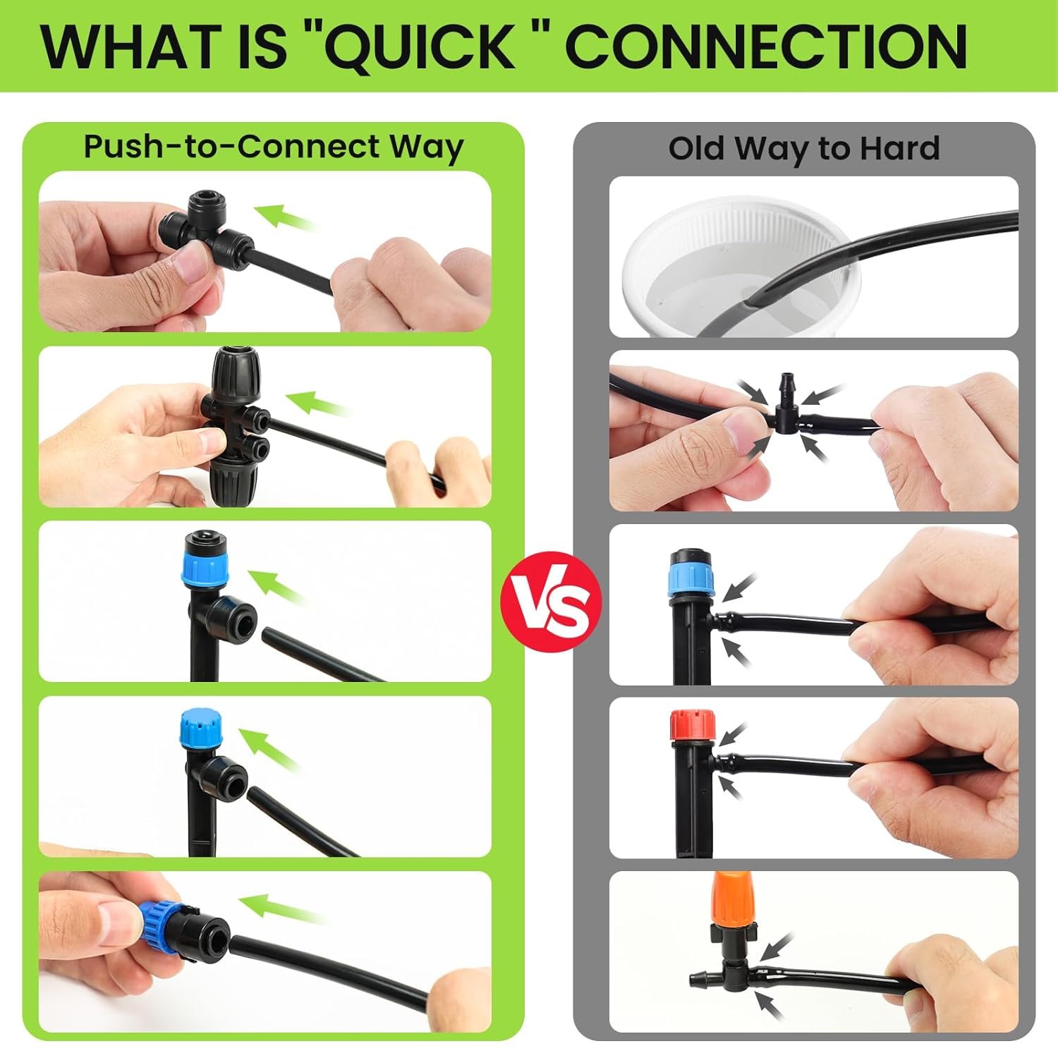 Bonviee quick connect couplings and tee splitters for drip irrigation