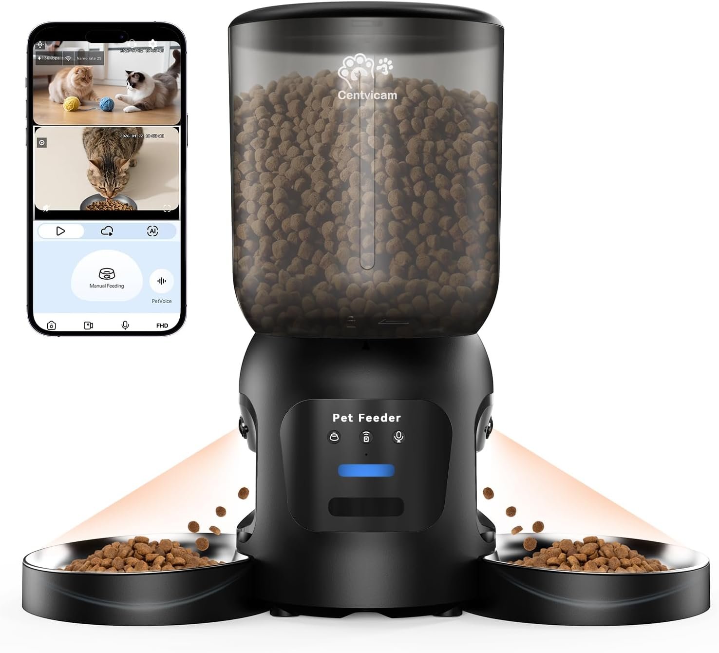 Centvicam Dual Hopper Cat Feeder with Two Cameras