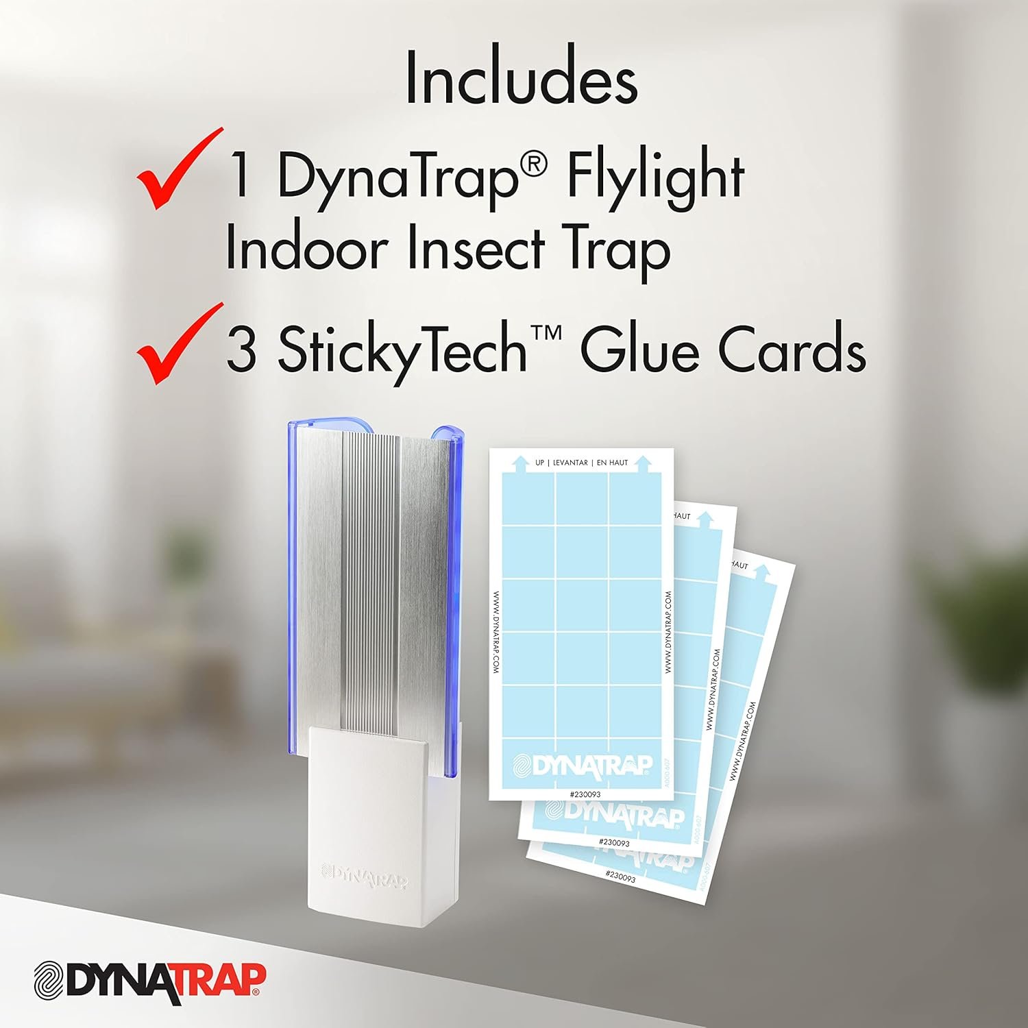 DynaTrap DT3009W Flylight Review (2026): Silent 600 sqft Coverage 2 DynaTrap DT3009W Flylight - plugged into wall outlet showing AtraktaGlo UV bulb glow