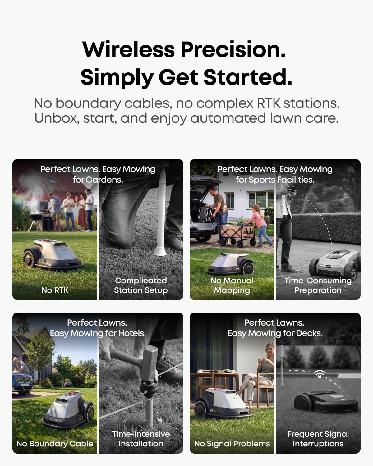 eufy E18 vision navigation mowing suburban backyard lifestyle