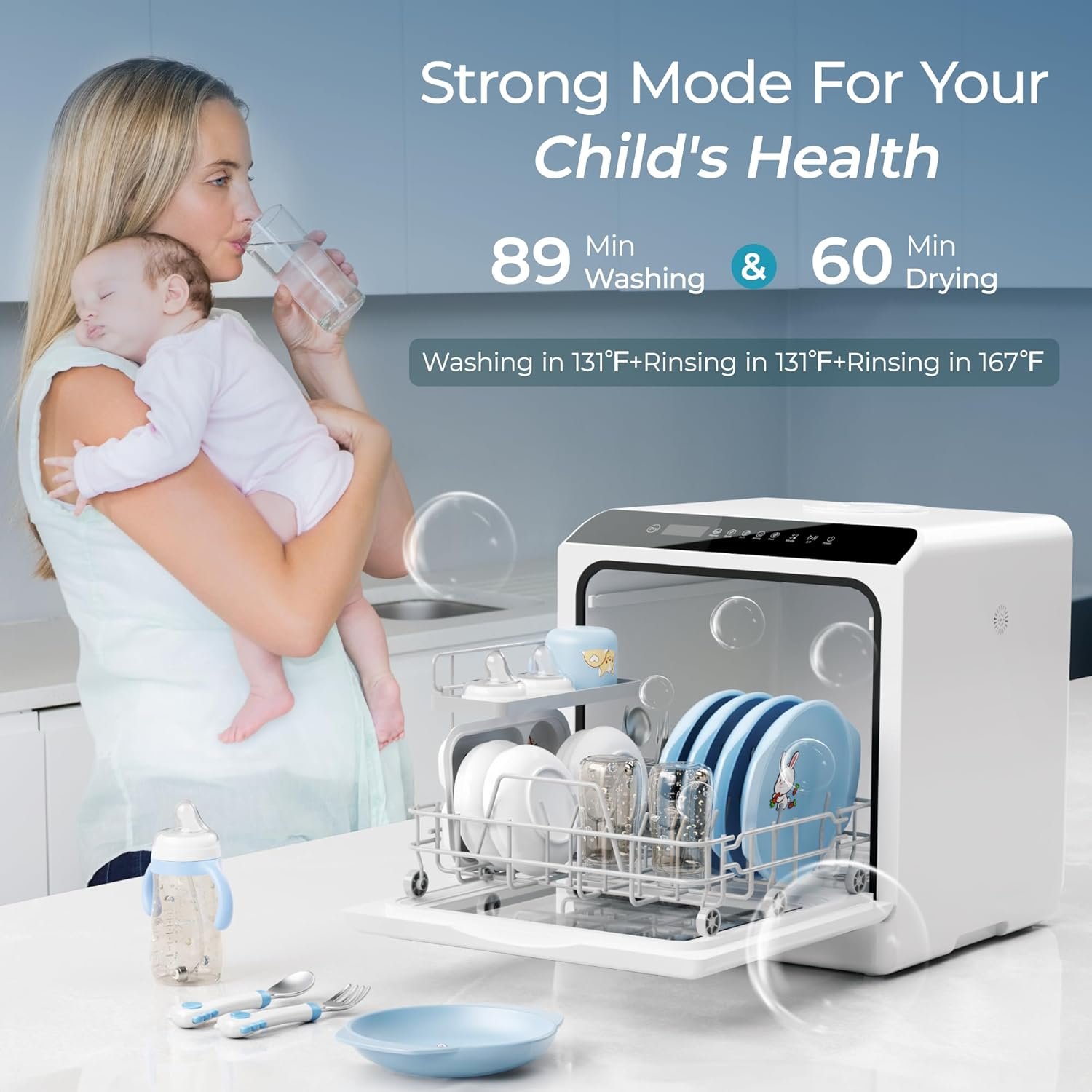 EUHOMY countertop dishwasher side view