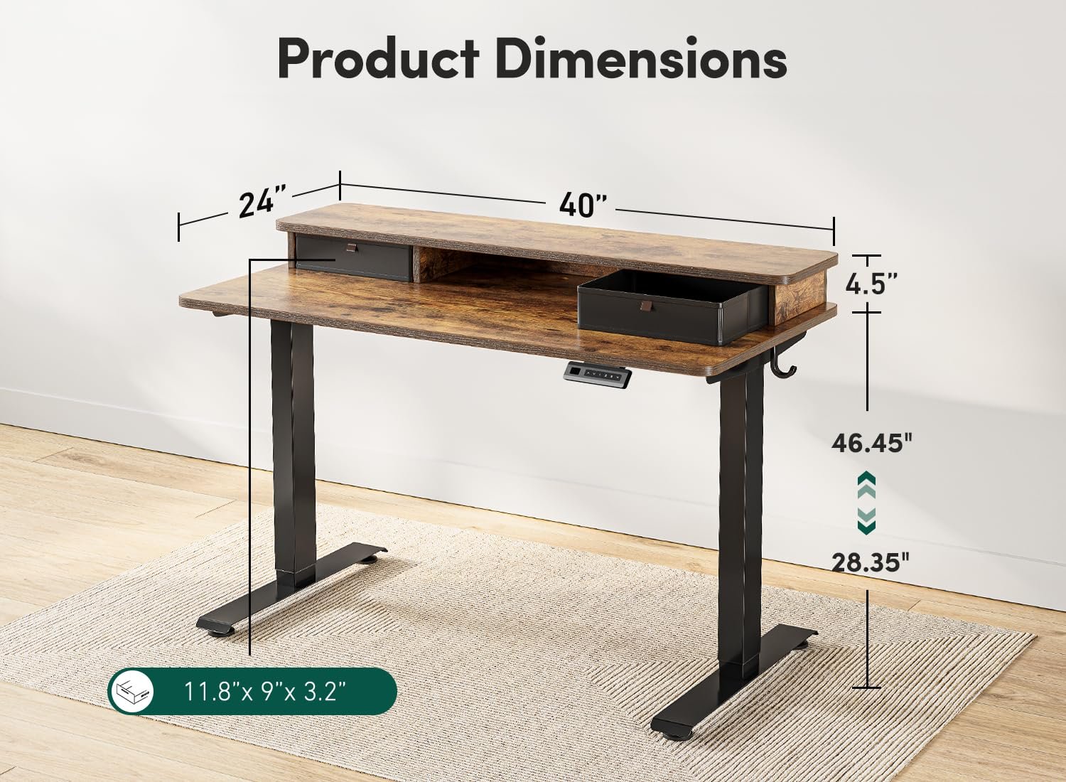 FEZIBO compact standing desk twin storage drawers beneath the desktop