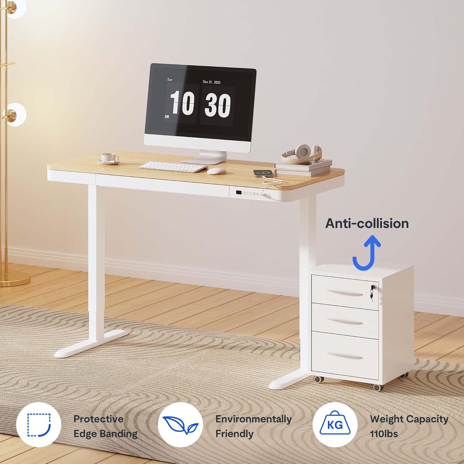 FlexiSpot Comhar EW8 pull-out storage drawer detail under the desktop