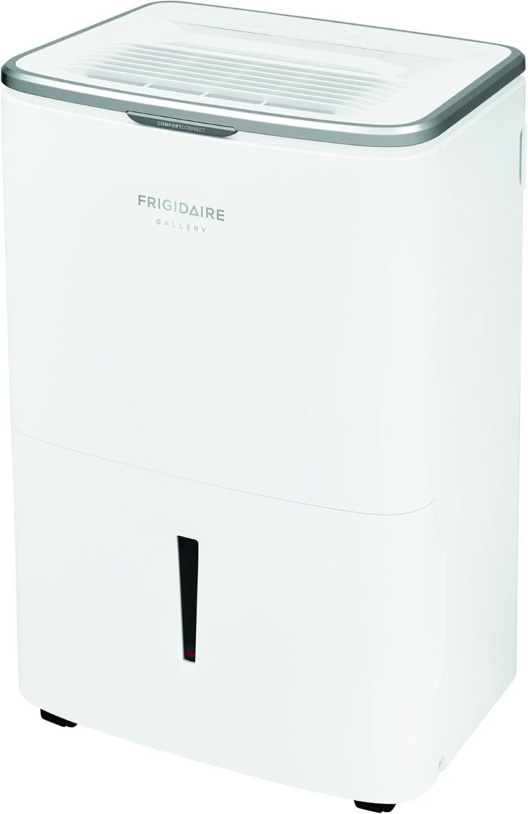 Frigidaire Gallery 50-pint dehumidifier - front view with white exterior and digital control panel