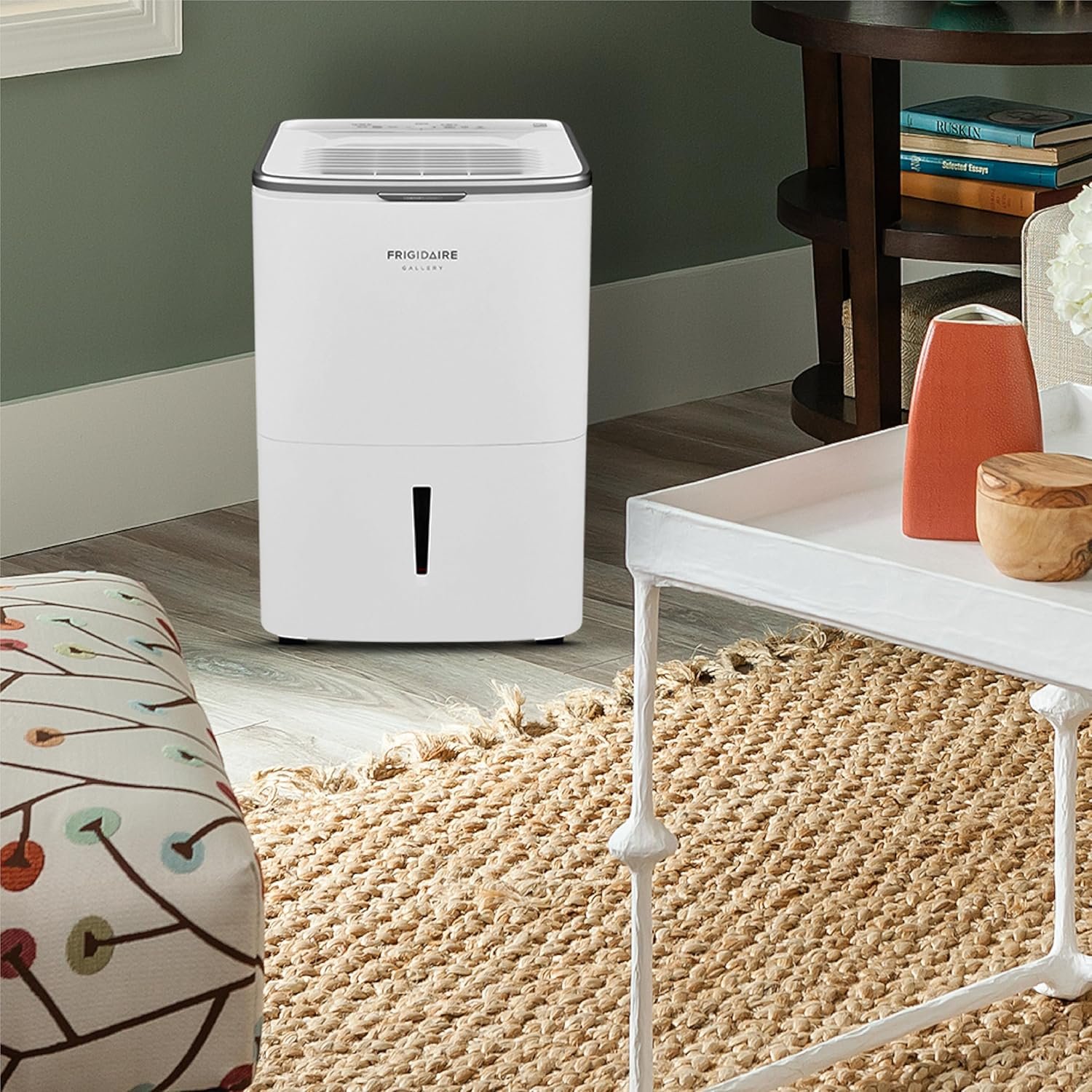 Frigidaire Gallery 50-pint dehumidifier - side angle showing built-in handle and air intake
