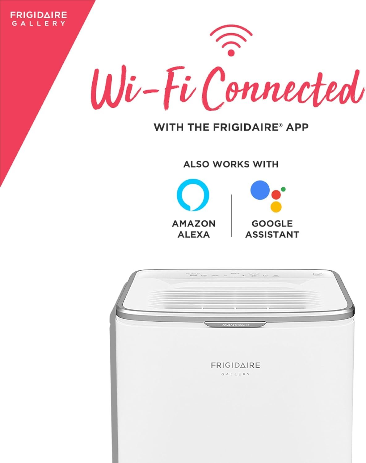 Frigidaire Gallery 50-pint dehumidifier - lifestyle shot placed in a finished basement