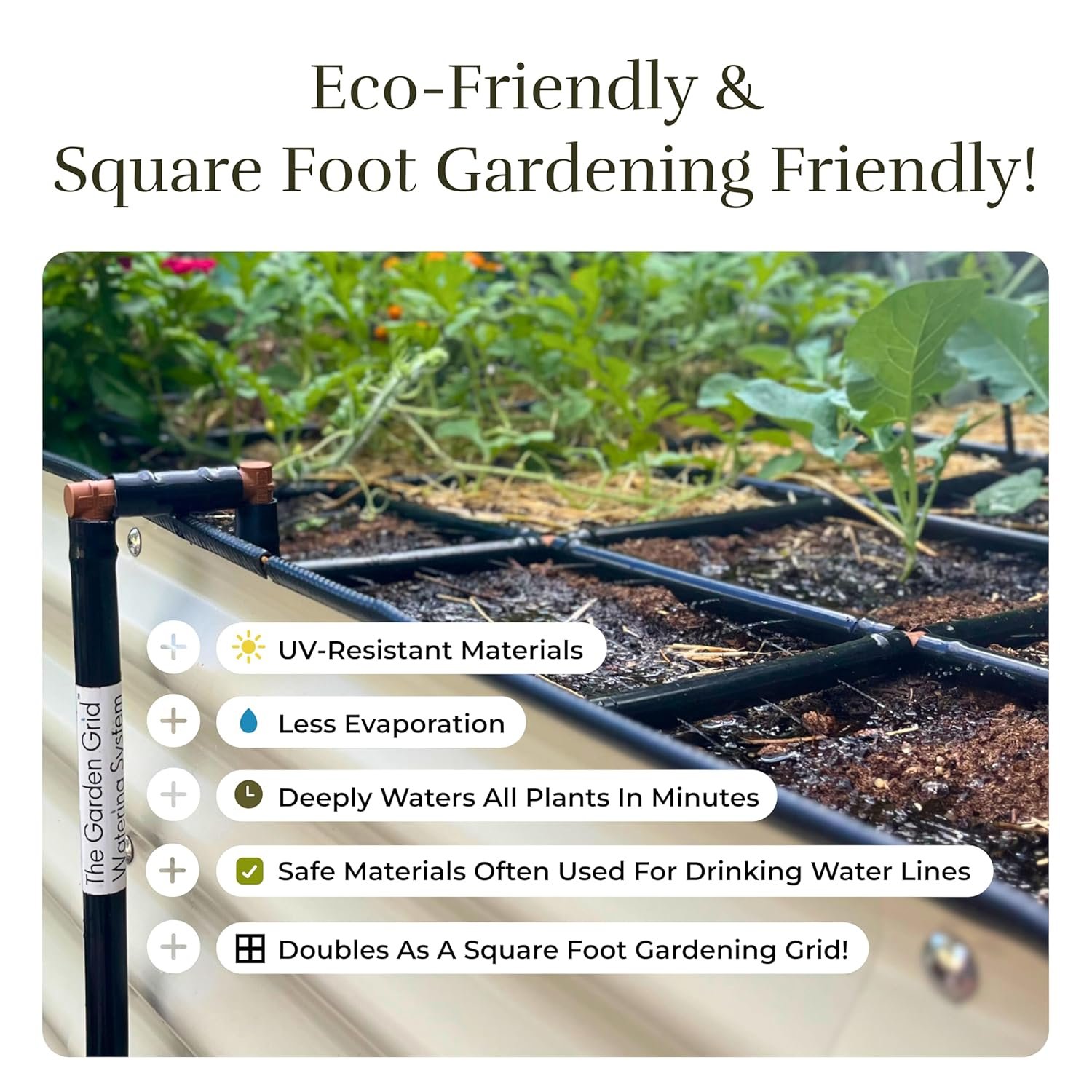 Garden Grid 4x8 watering system covering multiple raised beds in a backyard garden