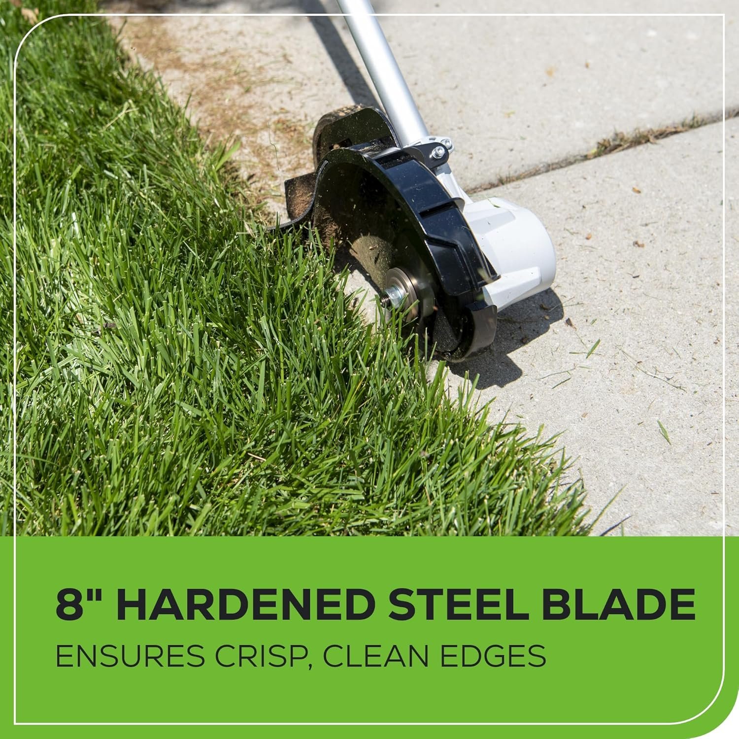 Greenworks 40V edger battery compartment and power button detail