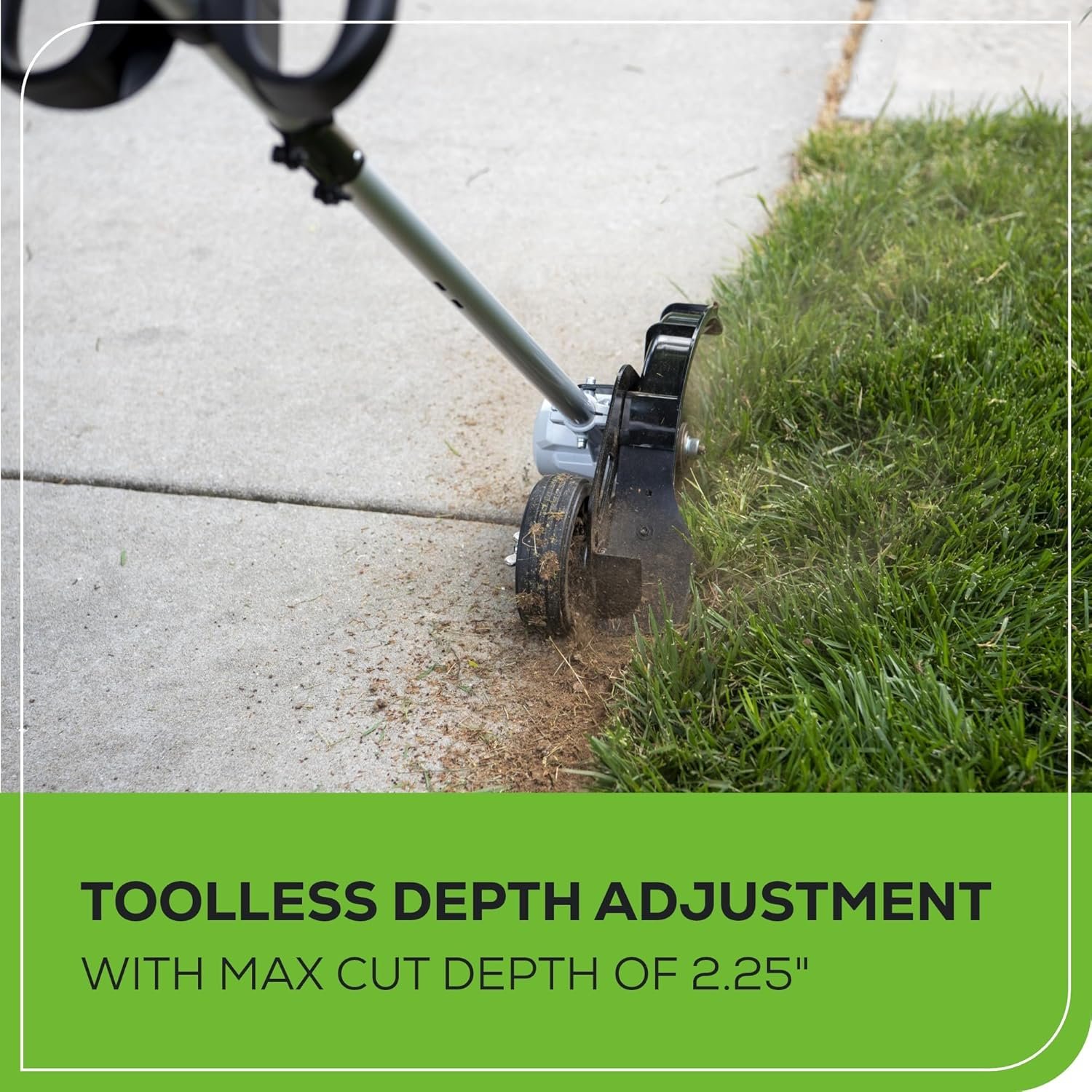 Greenworks 8-inch edger cutting a clean border along garden bed