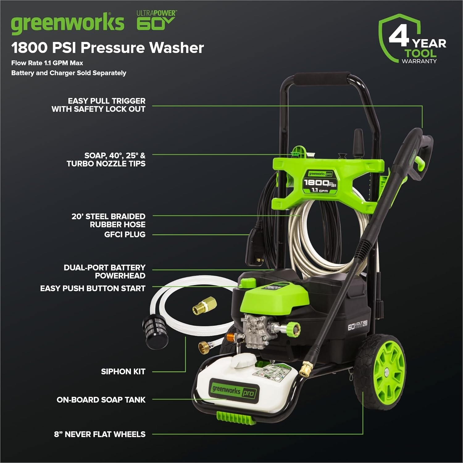 Greenworks GPW1800HYB cordless pressure washer - view 2