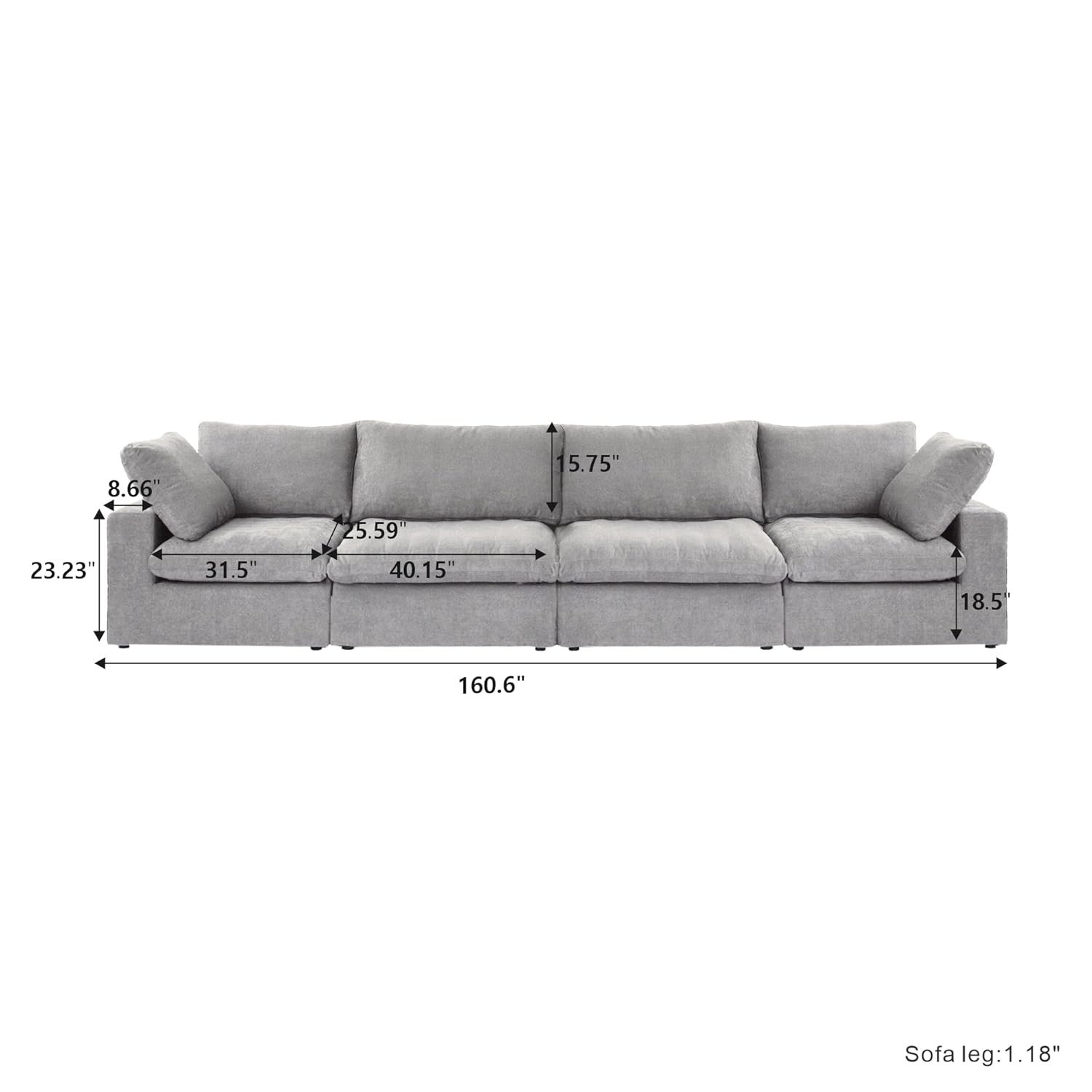 JACH 4-Seats Modular Sectional cloud couch dupe - modular section angle and depth detail