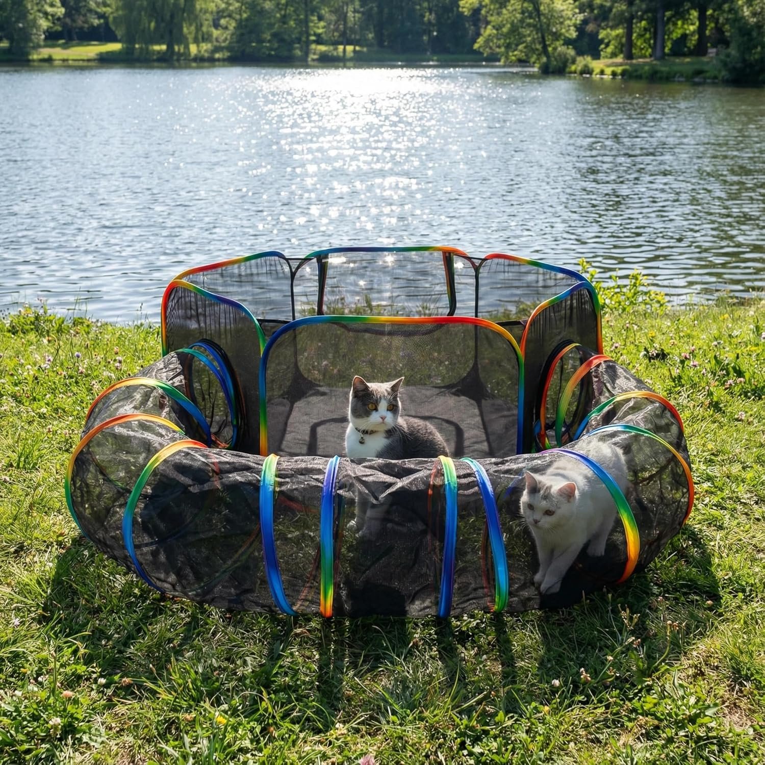 LUCKITTY Portable Cat Enclosure 2-in-1 - 2-in-1 collapsible mesh playpen setup