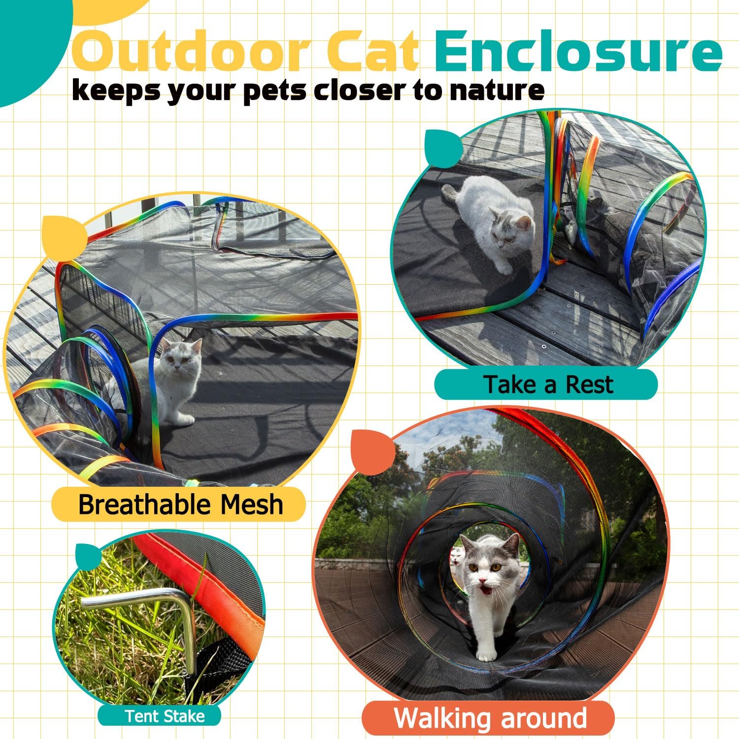 LUCKITTY Portable Cat Enclosure 2-in-1 - cat playing inside the tunnel section
