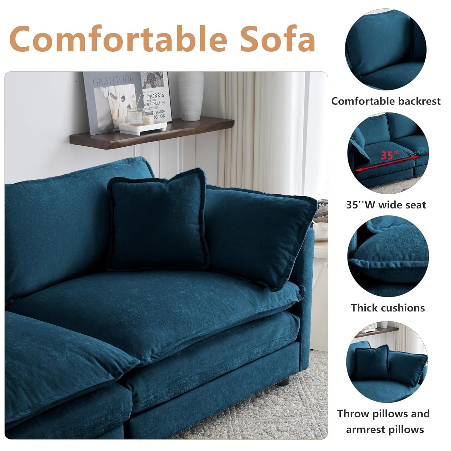 mikibama 111.5" L-Shaped Sectional cloud couch dupe - chenille upholstery close-up texture