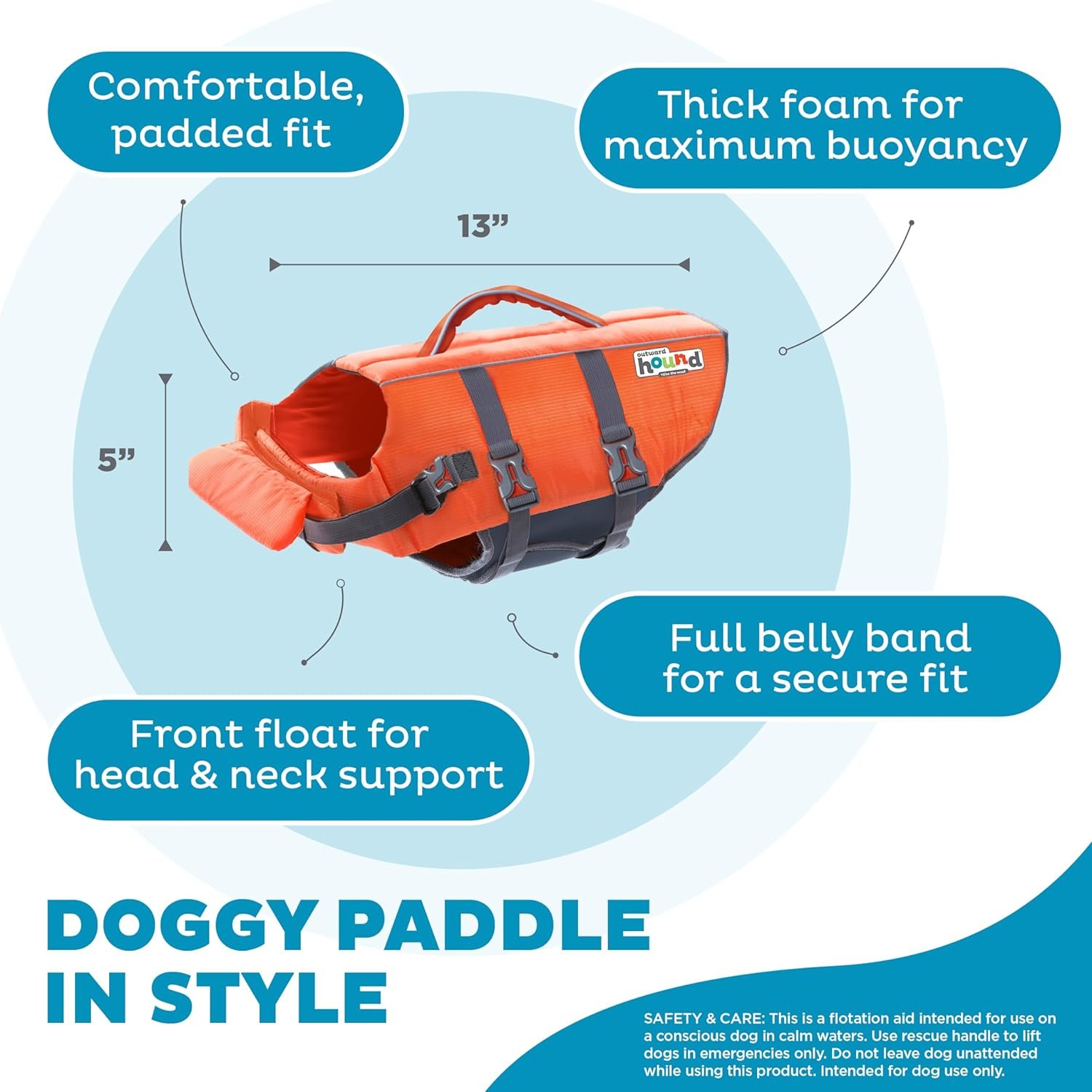 Outward Hound Granby Splash dog life jacket - side view showing rescue handle