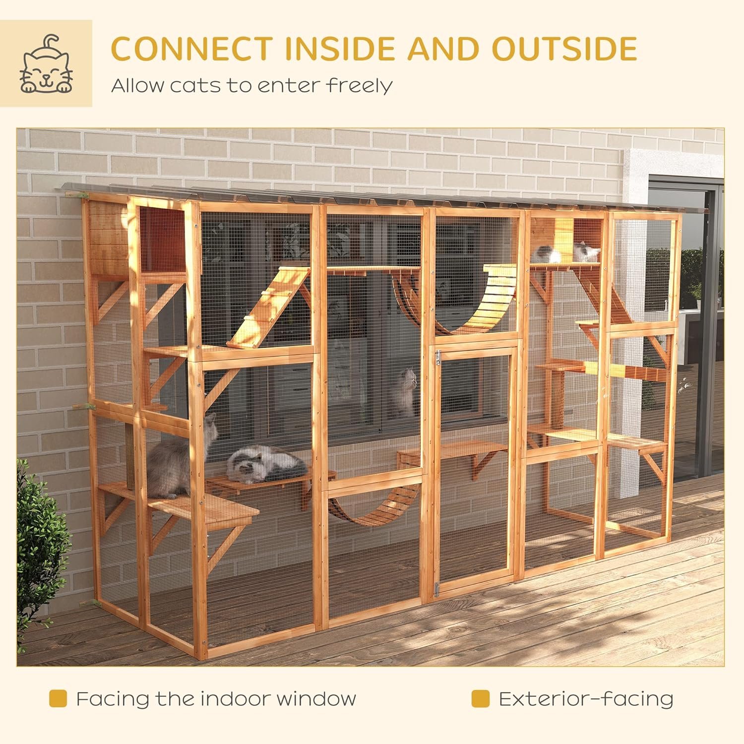 PawHut Window-Box Catio - weather-resistant wood and wire construction