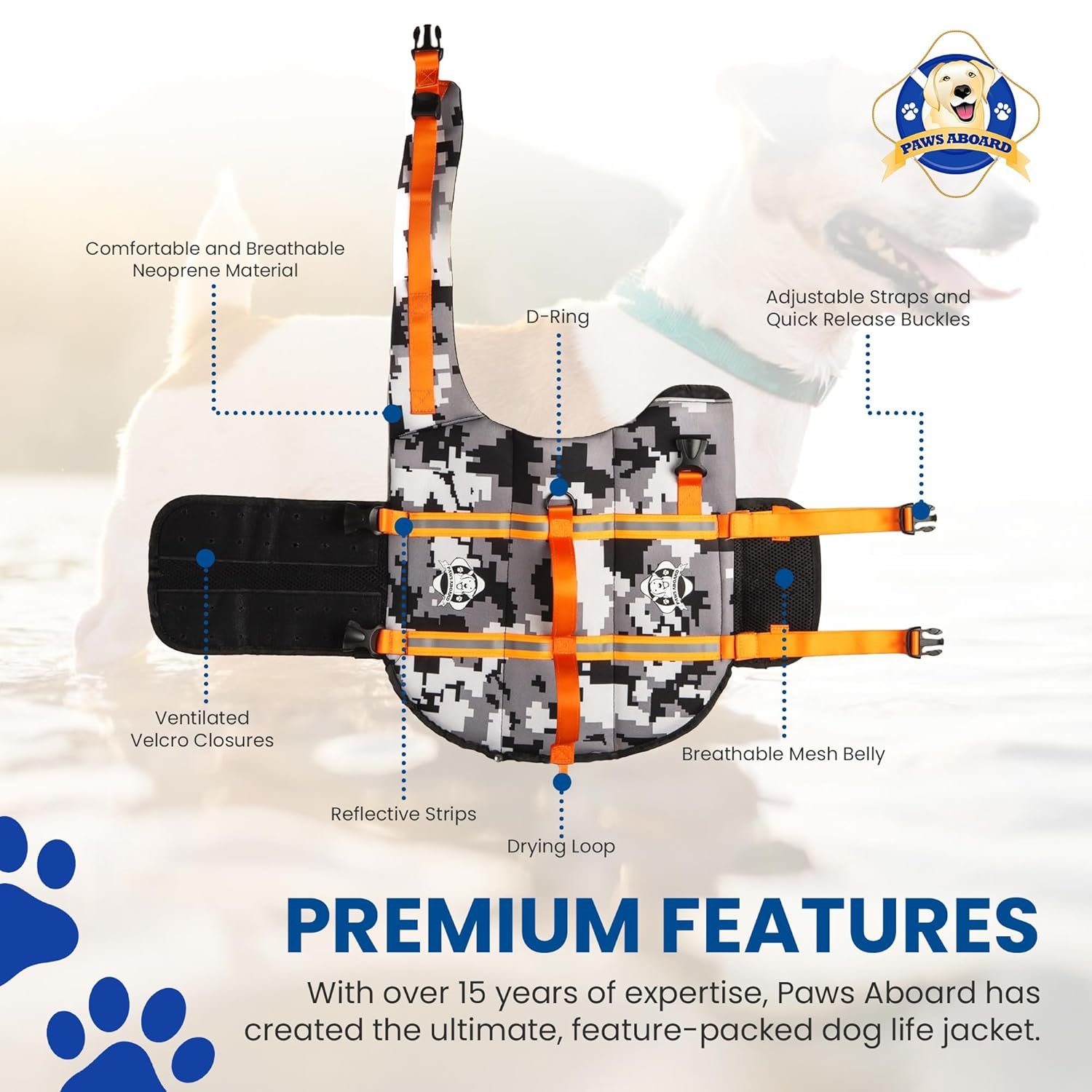 Paws Aboard Dog Life Jacket Review (2026): Best for Large Dogs 4 Paws Aboard Dog Life Jacket - side profile showing high-visibility orange color