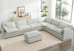 ROWHY 150" Modular Sectional cloud couch dupe - living room overview hero shot