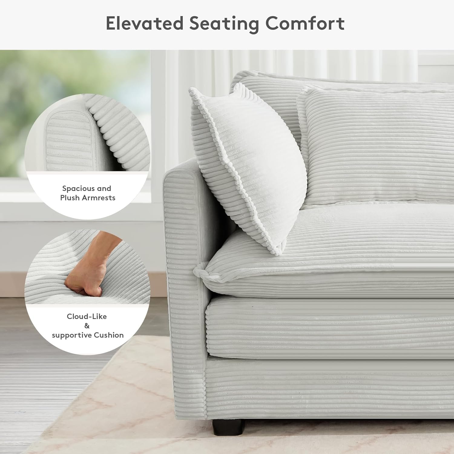 ROWHY 150" Modular Sectional cloud couch dupe - deep seat lifestyle scene with cushions