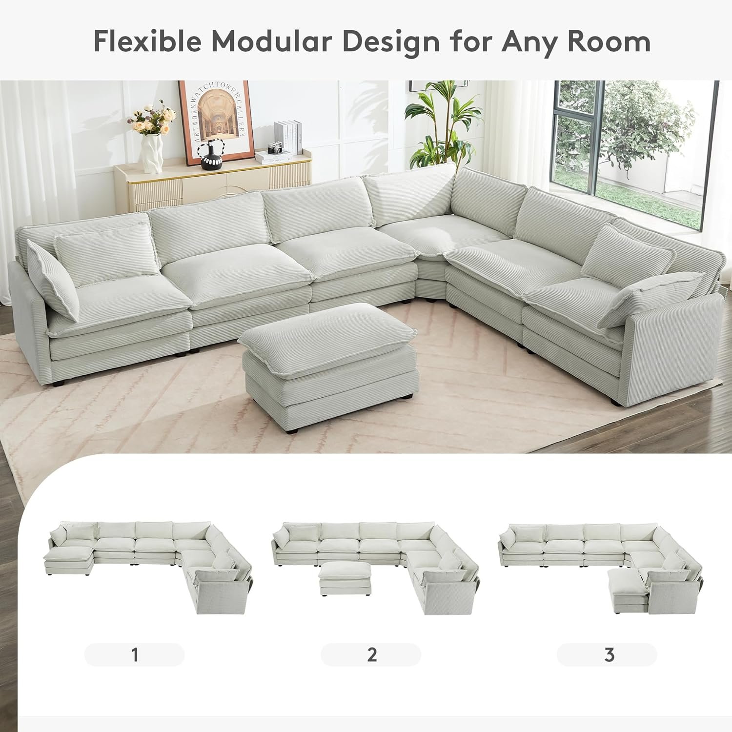 ROWHY 150" Modular Sectional cloud couch dupe - scale and dimension reference shot