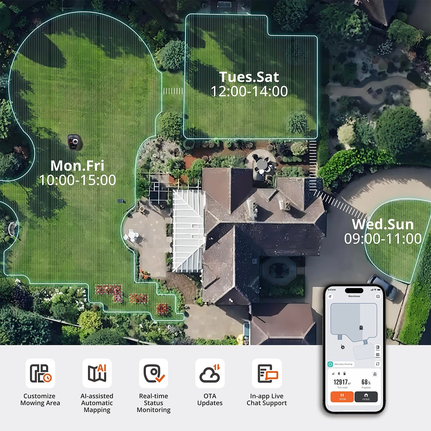 Segway Navimow i105N multi-zone management mobile app screenshot