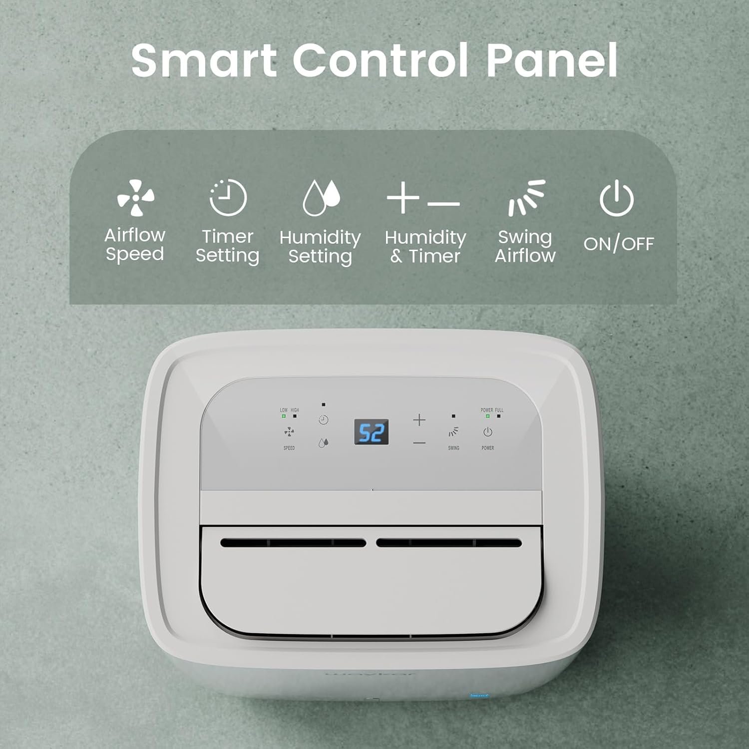 Waykar JD025E-80 80-pint dehumidifier - control panel with touch buttons and humidity readout