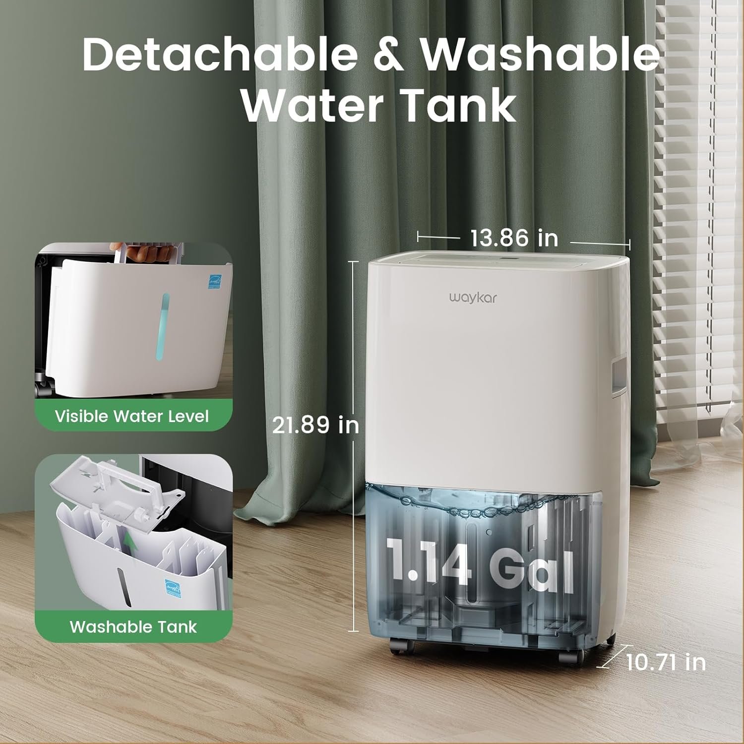 Waykar JD025E-80 80-pint dehumidifier - in-use shot in a 5000 sq ft basement or large room