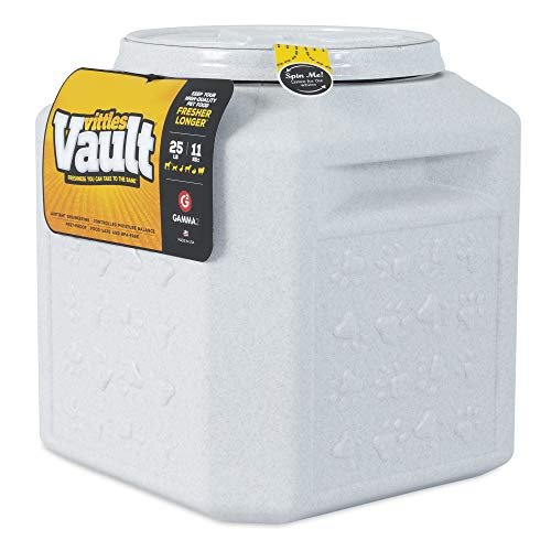 Bag-in-a-bin method: keep the original dog food bag inside an airtight container (Gamma2 Vittles Vault)