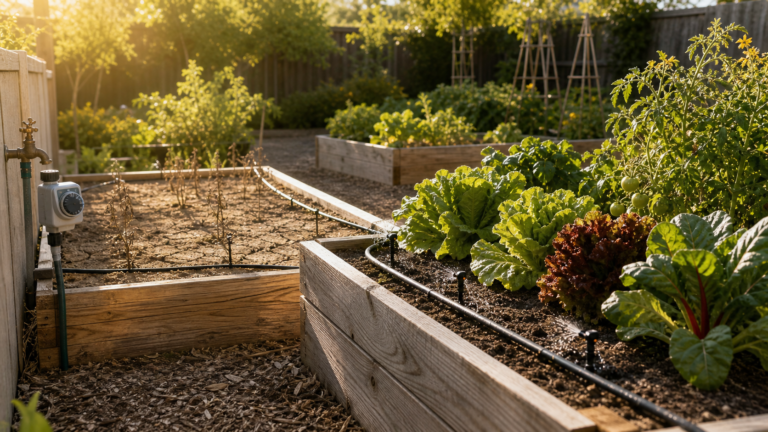 GPT Image 2 editorial hero showing dry raised beds and a drip irrigation solution