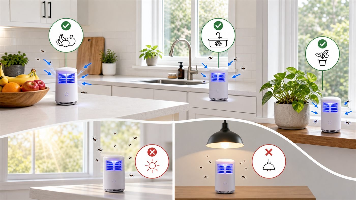 indoor flying insect trap placement guide for fruit bowl sink houseplants and bright windows