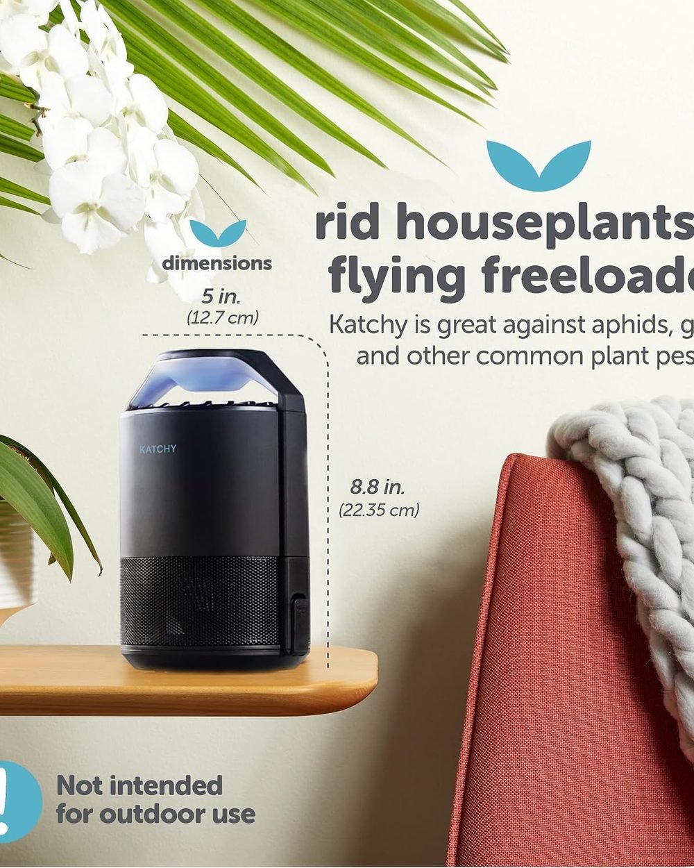 Katchy Indoor Insect Trap in action with UV light and suction fan