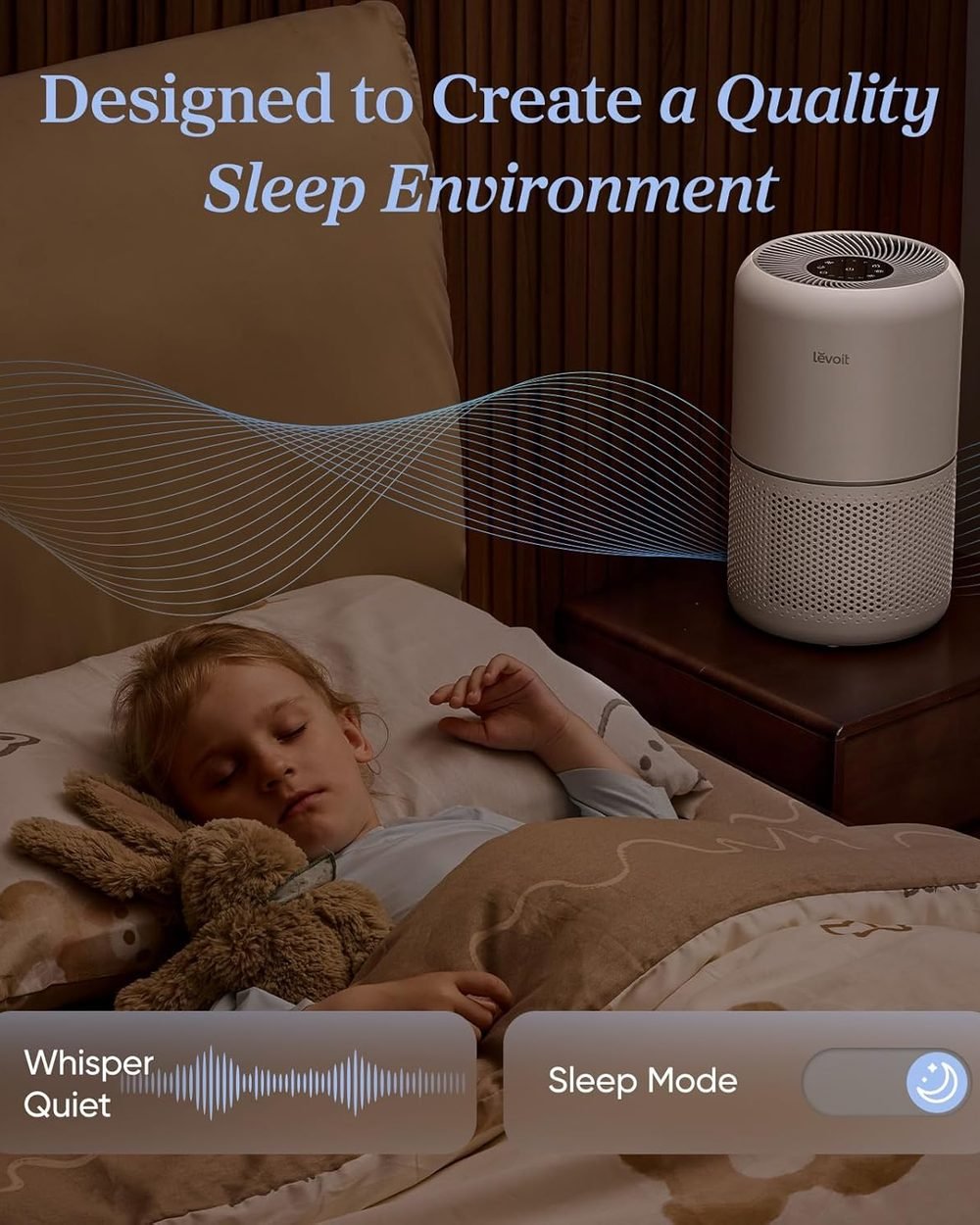 LEVOIT Core 300 in a home bedroom LEVOIT Core 300 Air Purifier installed in a bedroom for nighttime air quality