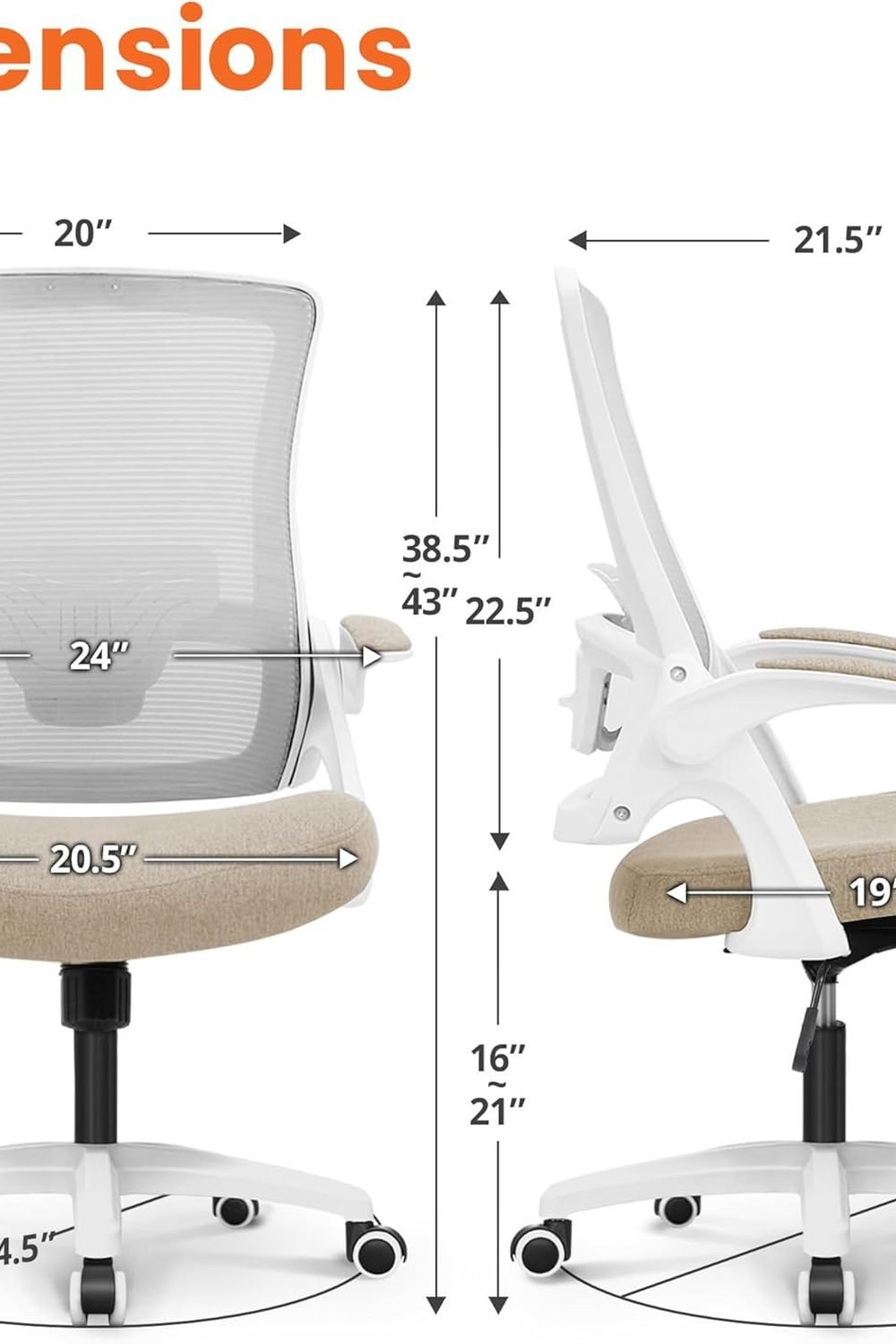 NEO Chair Ergonomic Mesh Office Chair side and back angle details