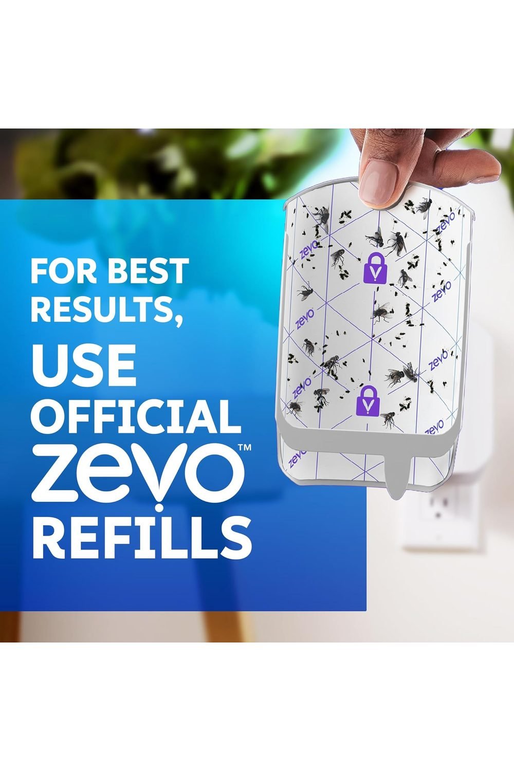 Zevo Flying Insect Trap cartridge filled with captured fruit flies and gnats — proof of effectiveness