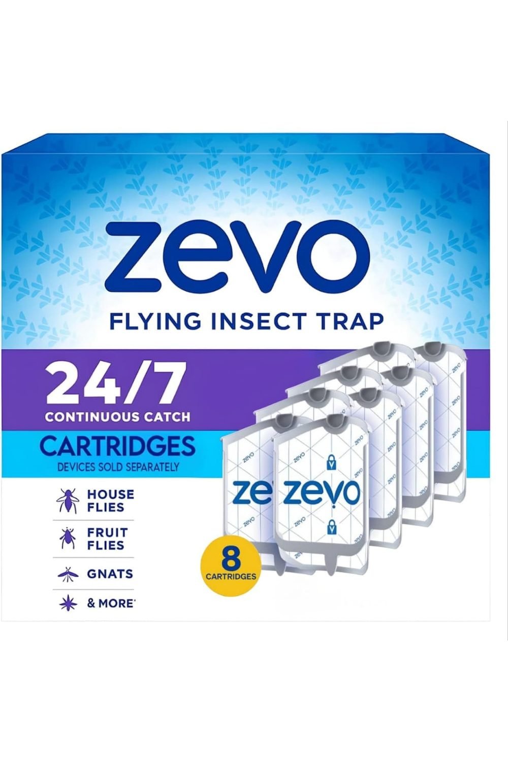 Zevo Flying Insect Trap refill cartridges 8-pack — 24/7 continuous indoor pest control