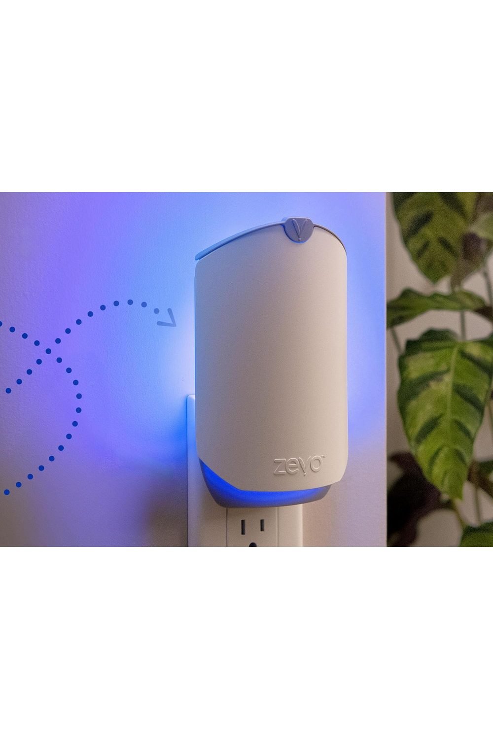 Zevo Flying Insect Trap installed in a modern kitchen with blue UV light