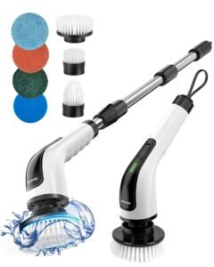 Bomves Bomves Electric Spin Scrubber gallery image 1 showing electric spin scrubber brush heads and bathroom cleaning use
