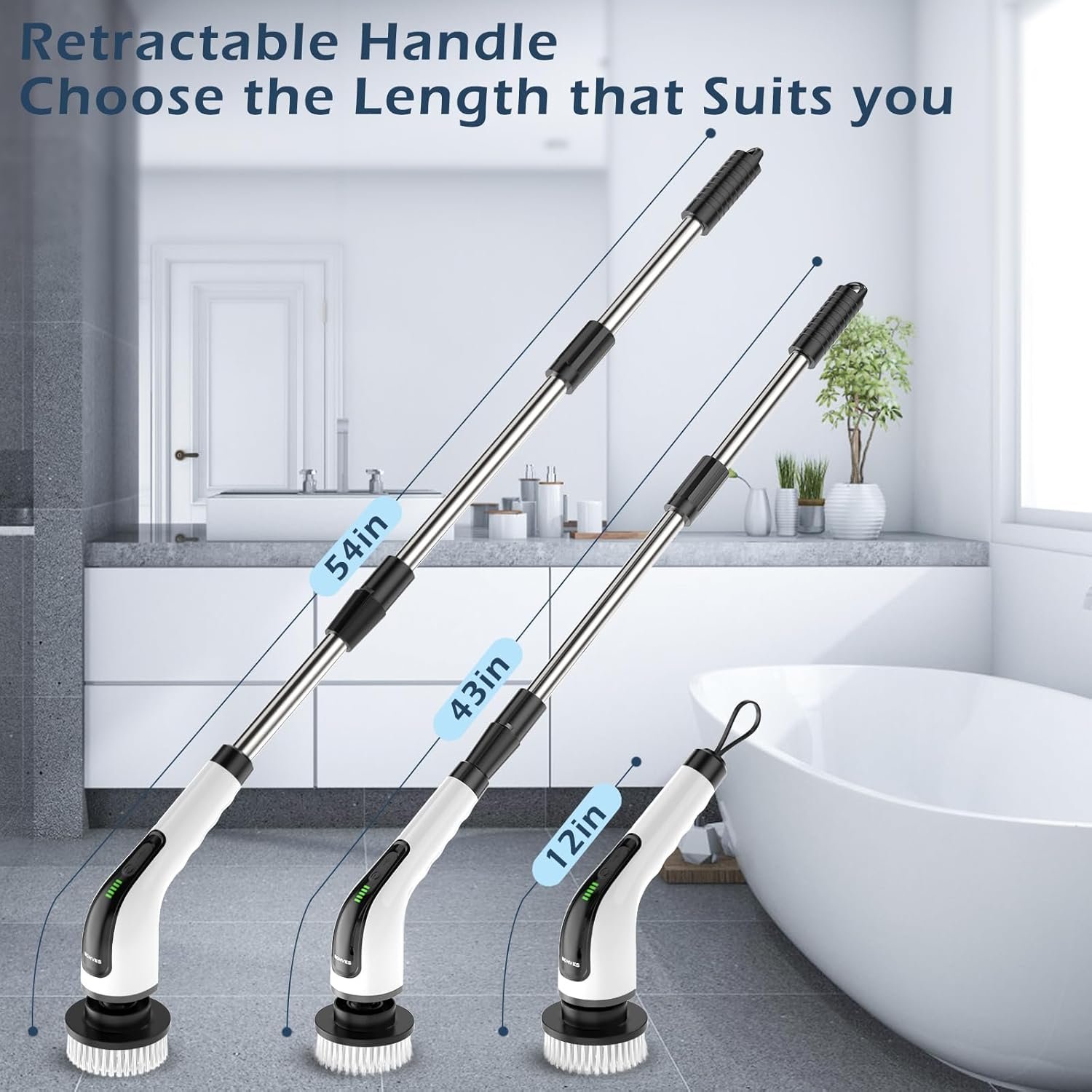 Bomves Bomves Electric Spin Scrubber gallery image 2 showing electric spin scrubber brush heads and bathroom cleaning use